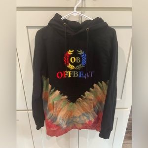 Men's Offbeat Tie Dye Hoodie with Embroidery - Black/Multi Color